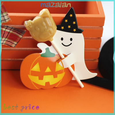 mazalan 50ชิ้น/ล็อตผีฟักทอง DIY Halloween Gift Candy Paper cards Lollipop cards