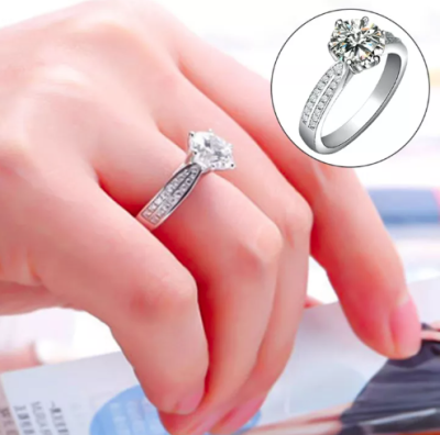(Minion)S925 เงินสเตอร์ลิงโอ้อวดแสงดาวราชินีหกกรงเล็บหญิงข้อเสนอแต่งงาน 2 แถวเพชรของขวัญวันครบรอบแต่งงานแหวน แหวน