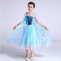 Girls Dress up Fantasy Short Sleeve O neck Sequin Snow Queen Cosplay