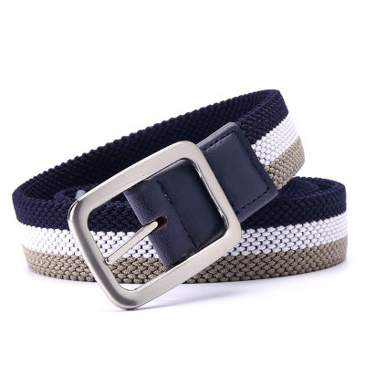 Fashion Male Dress Mixed Colored Braided Stretch Golf Elastic Fabric Woven Casual Waist Belt Without Holes For MenWomenJunior