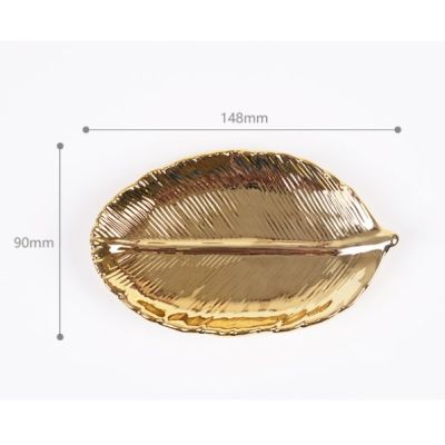 Nordic Gold Leaf Ceramic Storage Plate Jewelry Tray Dry Cake Fruit Plate Home Decor Wedding Gift Furnishings Platters and Trays