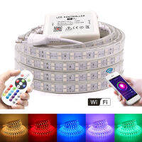 ไฟเส้น LED Strip ชุดไฟเส้นRGB ไฟท่อ รุ่น5050 220V กันน้ำ ไฟเส้น ควบคุมด้วยรีโ（บลูทู ธ/WiFi）ควบคุม ความยาว 10/15/20/30เมตร สามารถตัดได้ทุก 1เมตร ไฟเส้นLEDไฟตกแต่งห้อง