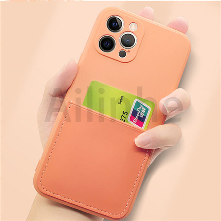 เคสซิลิโคนเหลวสำหรับ-iphone-14-12-13-11-pro-max-xs-xr-7-8-plus-ช่องเสียบบัตรผิวนุ่มเคสโทรศัพท์ไอโฟนแบบหนังกรอบกันกระแทก