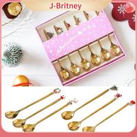 J-BRITNEY 6ชิ้น/กล่องการตกแต่งบ้านคริสต์มาสของขวัญคริสต์มาสของขวัญช้อนกาแฟชุดภาชนะหุ่นตกแต่งโต๊ะอาหารส้อมอาหารค่ำ