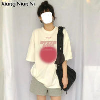 XIANG NIAN NI เสื้อยืดผ้าฝ้ายบริสุทธิ์แขนขาสั้นพิมพ์ตัวอักษรผู้หญิงเสื้อฤดูร้อน2023ใหม่