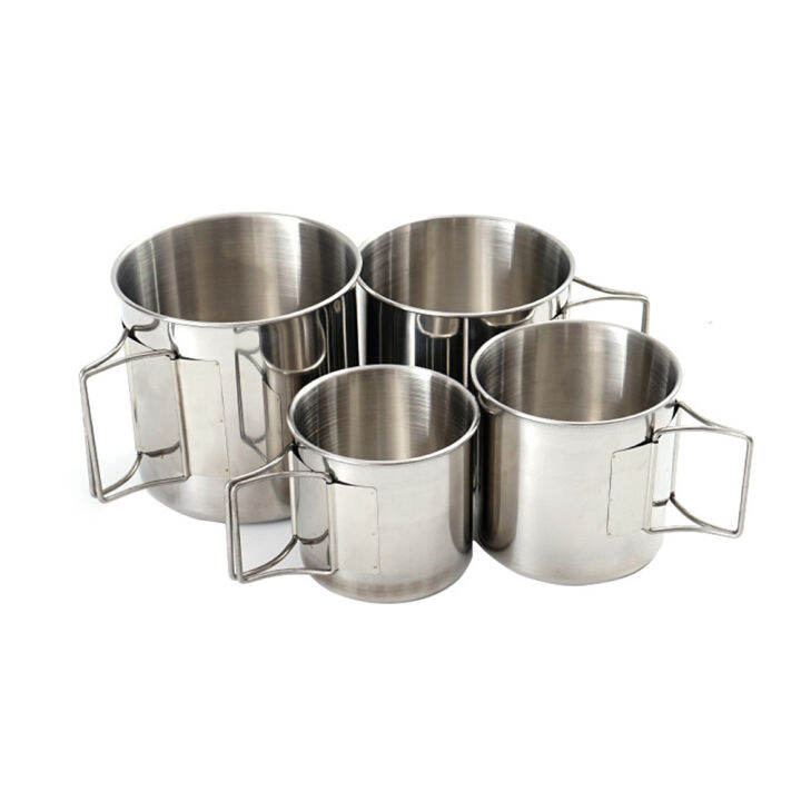 4pcs-drinking-handles-tableware-foldable-mugs-cups-set-camping-stainless-steel