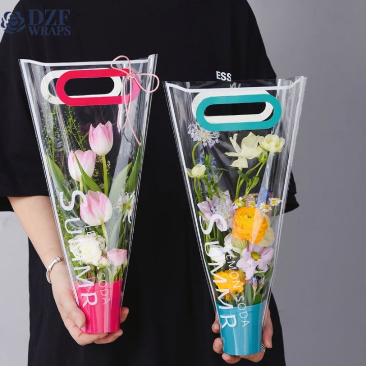 12ชิ้นช่อดอกไม้กันน้ำแบบพกพาถุงใสการห่อดอกไม้-opp-กระดาษสำหรับถุงซานตาวันวาเลนไทน์