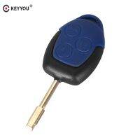 Keyyou 10X3ปุ่มเช๖เชื่อมต่อรถรีโมทฝาครอบซองใส่กุญแจที่มีสไตล์สำหรับ Ford Transit เคสสีน้ำเงิน