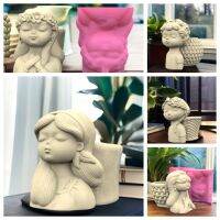 Cute Backbasket Doll Girl Flower Pot Ashtray Pen Holder Silicone Mold Making Home Decoration with Epoxy Plaster Cement Making