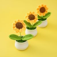 Sunflower Knitting Flower Mini Manual Bouquet Potted Wedding Decoration Hand-woven Home Decorate Creative Knitted Bouquet Gift Knitting  Crochet