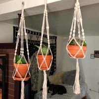 Macrame Buatan Tangan Gantungan Tanaman Keranjang Pot Bunga Pemegang Balkon Menggantung Dekorasi Rajutan Mengangkat Tali Perlengkapan Taman Rumah