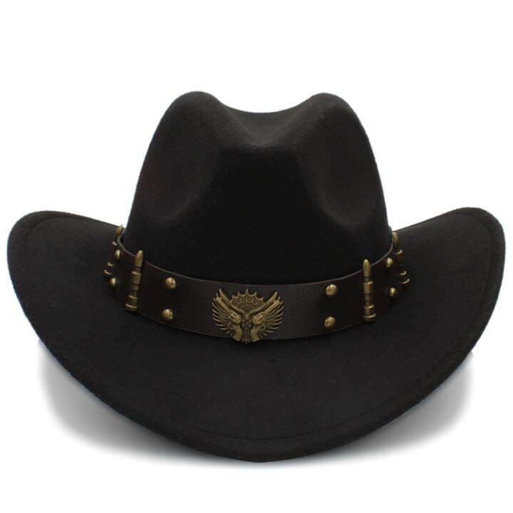 wome-men-black-wool-chapeu-western-cowboy-hat-gentleman-jazz-sombrero-hombre-cap-หมวก-dad-cowgirl-ขนาด-56-58-ซม