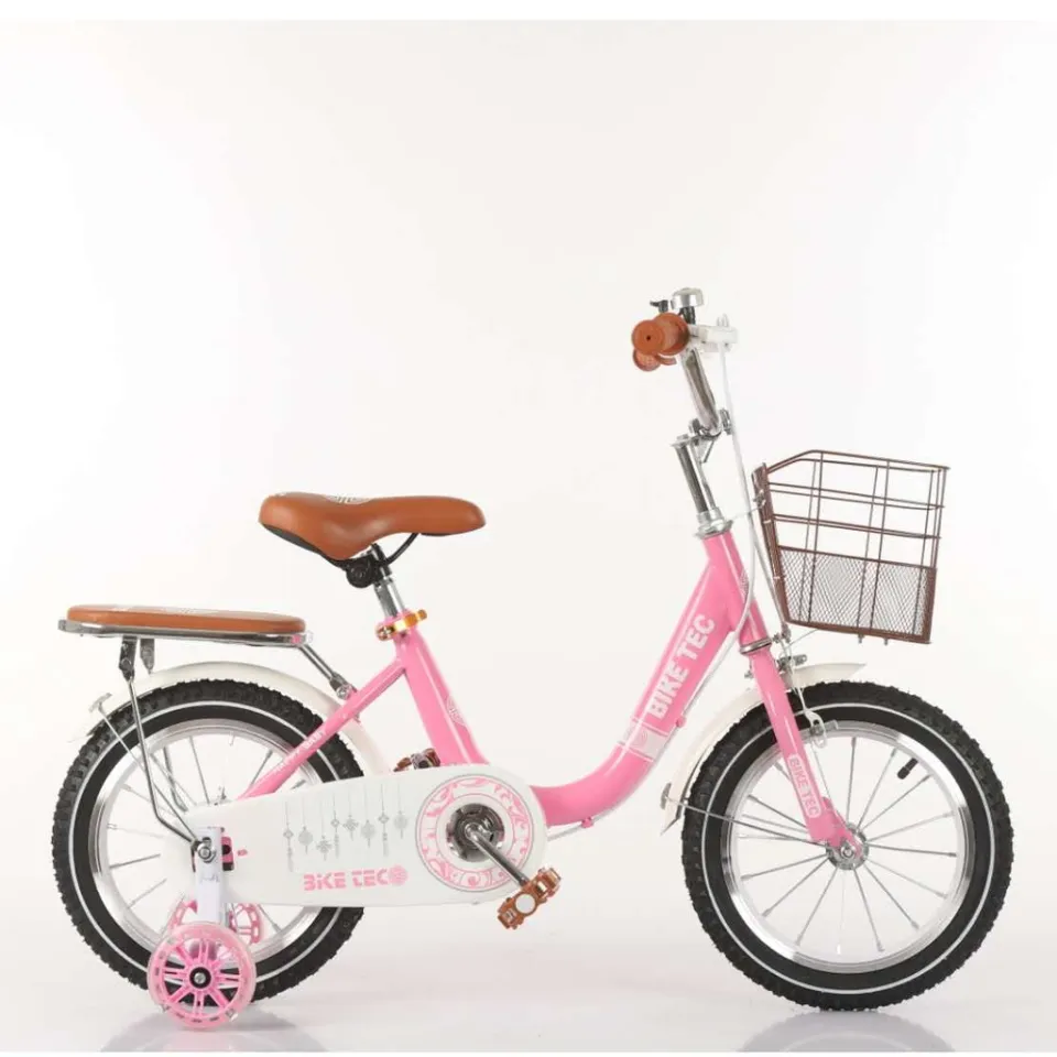 pink balance bike with basket
