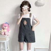 COD jfdss [Two-piece set] Small denim overalls shorts suit summer Korean loose student one-piece wide-leg college style ins fashion casual womens clothing