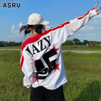 ASRV เสื้อสเวตเตอร์สำหรับผู้ชายเสื้อเบสบอลแขนยาวแบบสวมหัวแนวสตรีทแฟชั่นแบบอเมริกันเสื้อยืดลายพิมพ์แขนยาวตัวอักษร