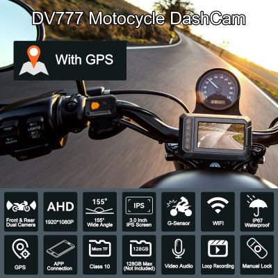กล้องติดรถยนต์ DV777 Blueskysea หน้าจอคู่1080P Full HD 3นิ้วกล้องจิ๋วกันน้ำพร้อม WiFi GPS รถจักรยานยนต์มอเตอร์ DVR Dash Cam กล่องดำ