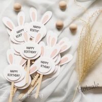 【Ready Stock】 ♦ E05 5pcs pink cute bunny cake decoration blessing card rabbit shape blessing card cake decoration happy birthday cupcake