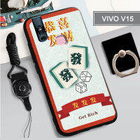 ฝามีที่ถือวงแหวนและเชือกโทรศัพท์ทำจากคลุมทั้งหมดพิมพ์ลาย V15เคสสำหรับ VIVO นุ่มและกล่อง