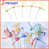 HESUOI 5/10PCS หัตถกรรม ลาน ตกแต่งสวน ผีเสื้อจำลอง ด้วย Stem แมลงปอประดิษฐ์ แท่งบาง