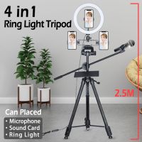 ✺ ?4 in 1?26cm Selfie Ring Light with 3 Phone Holder Microphone Holder and Table for Sound card With Tripod USB plug 3 Light Modes 9 Brightness Level for Tik tok Video Live Stream