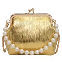 Pearl Chain Dinner Clamping Shoulder Bag Eveing Bags Crossbody Handbag For Evening Parties