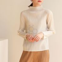 ๑✻ Aiden001 -One Size Autumn And Spring Ins Style Pleated High-Neck Long-Sleeved Slimming Plus-Size Casual Bottoming Shirt 7592