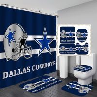 【CW】❀☬  4PCS Shower Curtain Set Football Helmet Texas Star Quotes Touchdown Man Cave Mats