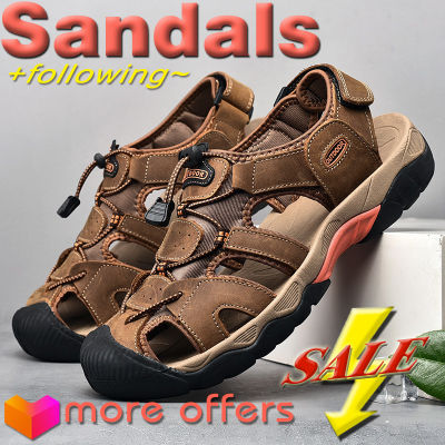 Outdoor Genuine Leather Beach Sandals Non Slip Summer Shoes Large Size Rubber Soft Sole Cushioned Comfort Classic Men’s Shoes