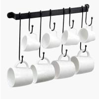 Coffee Mug Holder for Wall: 17-Inch Black Coffee Bar Cup Hanger Hooks - Hanging Coffee Cup Rack Storage Organizer 2Pcs