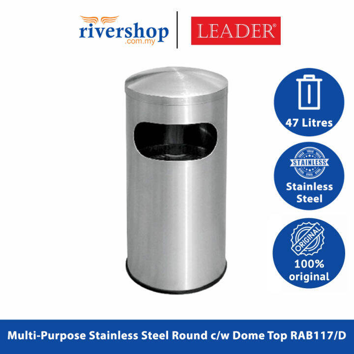 LEADER 47L Stainless Steel Dustbin Round Garbage Wastebin Dome Top