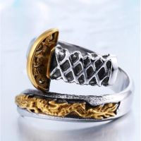 Fashion Japanese Samurai Sword Dragon Opening Knife Men Jewelry Ring Gift