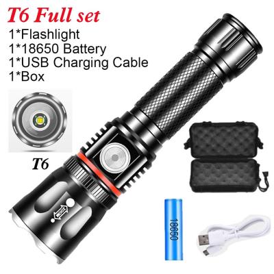 LED T6L2 Tactical Flashlight 18650 Rechargeable Super Bright Flashlight 4 Modes Zoomable for Outdoor Activities and Emergency