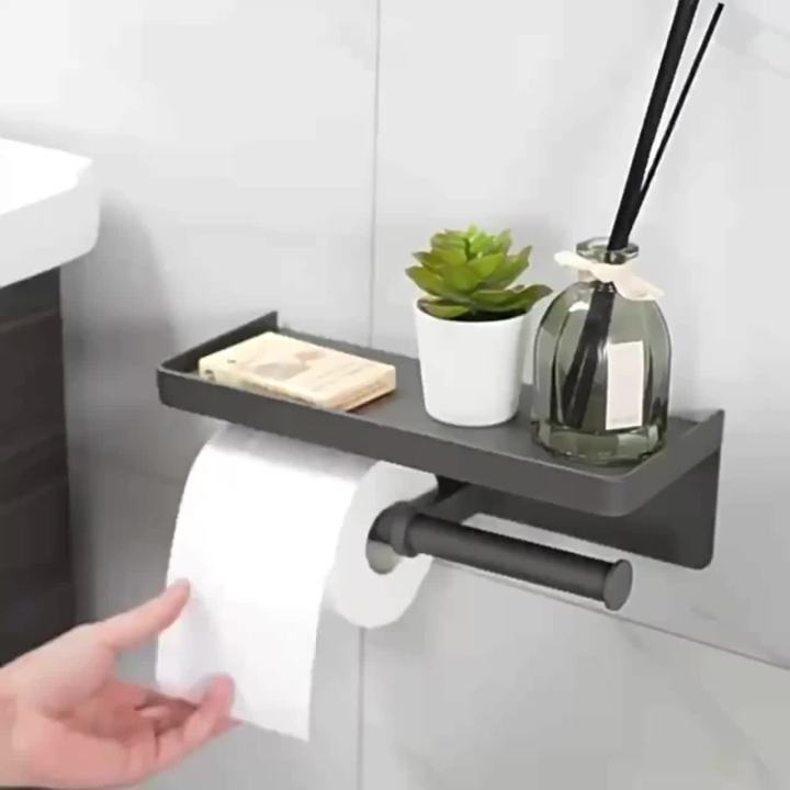 Large Toilet Paper Holder Wall-Mounted Paper Roll Holder With Storage Tray  Toilet Organizer Phone Stand Bathroom Accessories
