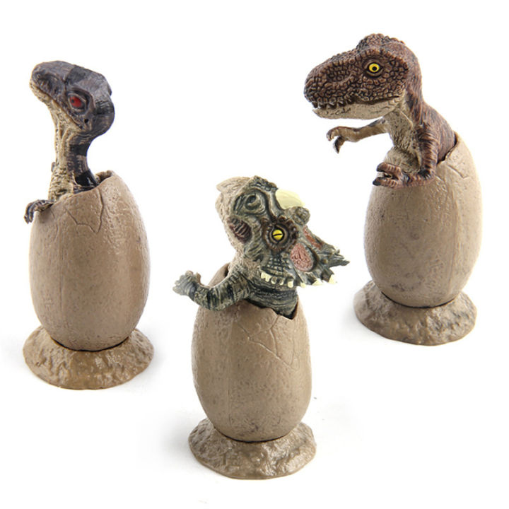 3ชิ้นของเล่นเด็กไข่ไดโนเสาร์มินิของเล่นครึ่งฟัก-tyrannosaurus-rex-triceratops-velociraptor-รูปแบบเครื่องประดับพร้อมฐาน