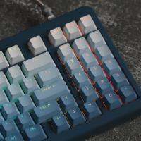 โปรไฟล์ Keycaps OEM ไล่ระดับสีหมอกสีน้ำเงินมีไฟด้านหลังมีไฟแป้นพิมพ์โปร่งใสพิมพ์ด้านข้าง PBT/ด้านบนสำหรับแป้นพิมพ์ GK61 68 87 104