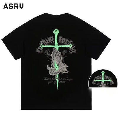 ASRV เสื้อยืดผู้ชาย เสื้อผ้าผู้ชาย t shirt for men เสื้อยืดแขนสั้นพิมพ์ลายสไตล์อเมริกันเรืองแสง,เสื้อยืดคู่สะท้อนแสงสำหรับผู้ชายและผู้หญิงดาบเรืองแสงใหม่