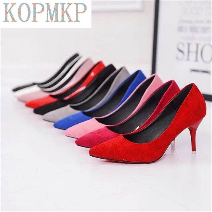 รองเท้าผู้หญิง-รองเท้าปั๊มหนังปลายแหลมส้นสูง8ซม-สีแดง-zapatos-mujer-งานแต่งงาน