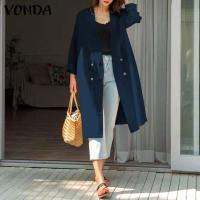 VONDA Women Spring Autumn Casual Korean Long Sleeve V Neck Button Long Cardigan