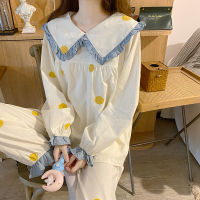 Womens Cute Cartoon Pajamas Set Turn-down Collar Pyjamas Long Sleeves Suit Soft Female Sleepwear Autumn Homewear Home Services