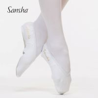 【QZY Department Store】 Sansha รองเท้าเต้นรำผ้ายืดพื้นรองเท้าหนังนิ่มสีชมพูสีขาว (ไม่รวมรองเท้า) PSOP