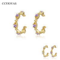 CCFJOYAS 1 Pair Simple WhitePurple color Zircon Clip on Earrings Minimalist Gold Color Clip Earrings Fashion Jewelry Wholesale