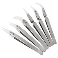 12 Pcs Precision Ceramic Reverse Solder Tweezers, Non-Conductive, Anti-Magnetic Pointed and Curved Tips Tweezers Set