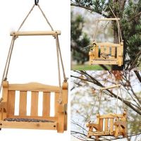 Hanging Swing Bench Bird Feeder Natural Wood Chair Shaped Seed Tray Outside Nuts Feeders Multipurpose Backyard Decor