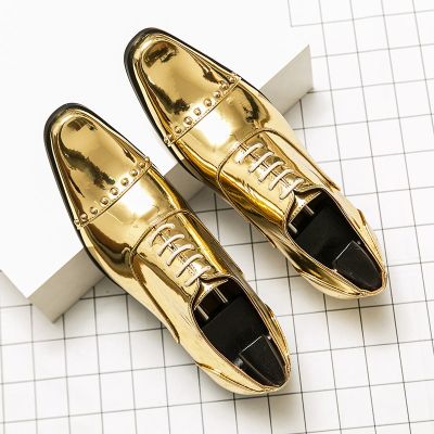 Male Golden Luxury Business Oxford Shoes Men Height Increase Patent Leather Formal Shoes Plus Size Man Office Wedding High Heels