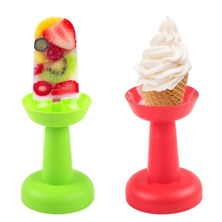 dgthe-ชั้นวางไอศกรีมทรงกรวยสองชั้นพลาสติกกันการไหลของหยดยามน้ำหนักเบาสีทึบกันถาดจุ่มสำหรับเด็ก