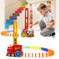 60pcs Electric Automatic Laying Domino Brick Train Set Rainbow Car Vehicle Light Model Dominoes Blocks Game Toys for Boy Kid