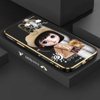 สำหรับมือถือเคสโทรศัพท์ OPPO R17โปรฟรีสายคล้อง + การ์ตูนสาวน่ารักขอบสี่เหลี่ยมลวดลายชุบเคสโทรศัพท์ชุบหรูหราชุบเคสโทรศัพท์นิ่ม