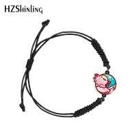 Kawaii Axolotl Salamander Black and Red Woven Adjustable Bracelet Rope Chain Acrylic Resin Epoxy Fashion Jewelry for Women Charms and Charm Bracelet