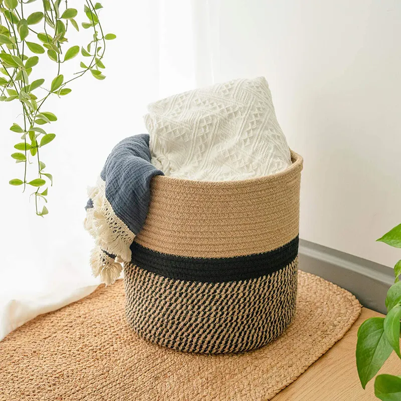 Organizer Basket Planter Basket Cotton Rope Woven Flower Pot Cotton  Sundries Storage Box Home Decor Cotton Rope Basket