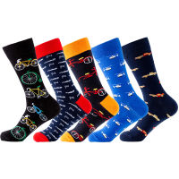 5 pairs new mens fashion socks personalized bicycle pattern medium tube cotton socks fashion trend foreign trade mens socks